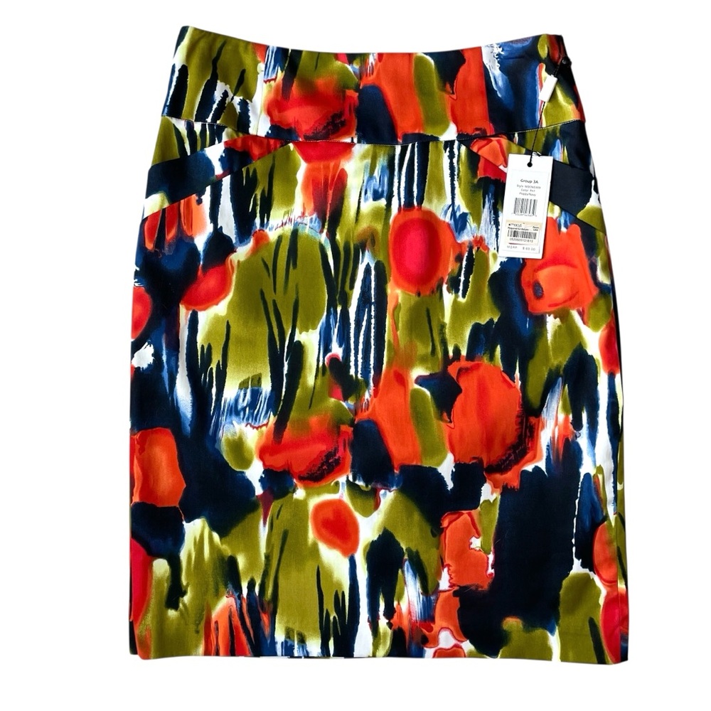Calvin Klein Pencil Skirt Pockets Cotton Stretch Abstract Watercolor Lined NWT